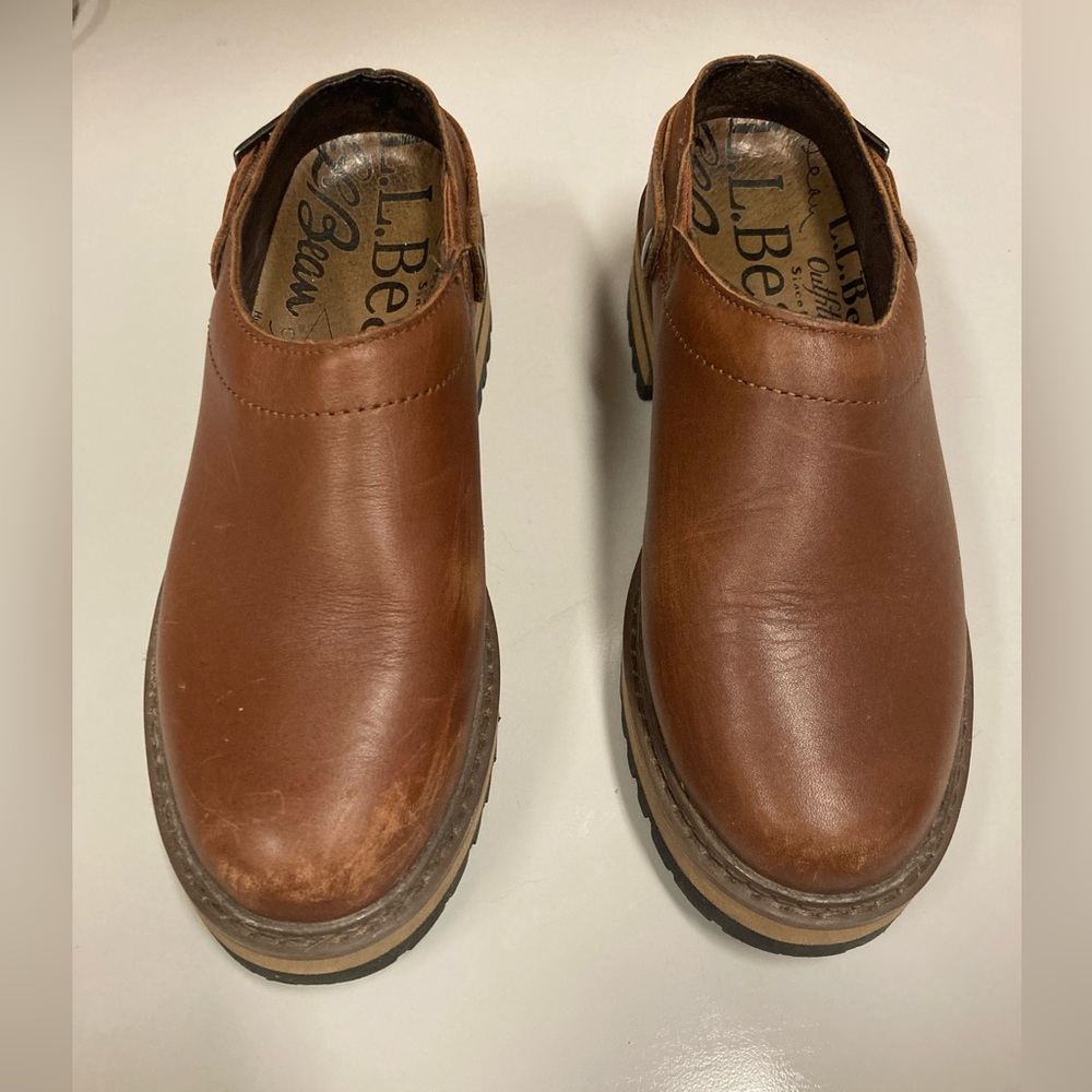 L.L. Bean Women’s Camden Hills Clogs, Tan Leather Slip-On size 7